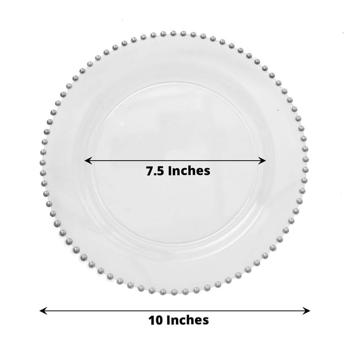 Clear glass plate with beaded edge, 10 inches diameter, 7.5 inches inner circle.