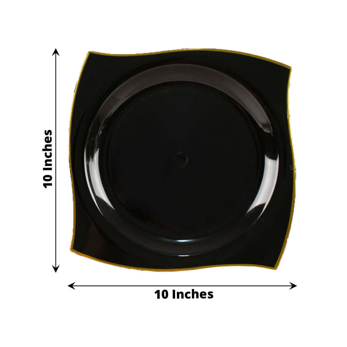 Black decorative plate, 10 inches, stylish curved design.