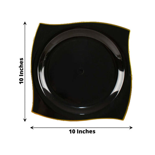 Black decorative plate, 10 inches, stylish curved design.