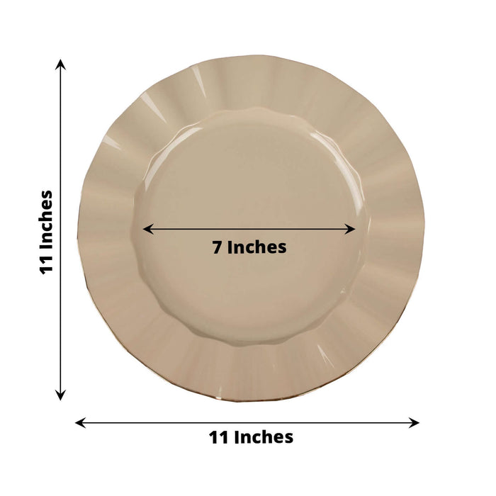 Cream-colored decorative plate, 11 inches with a 7-inch center.
