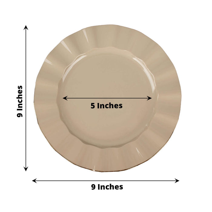 Beige scalloped edge plate, 9 inches diameter, 5 inches inner diameter