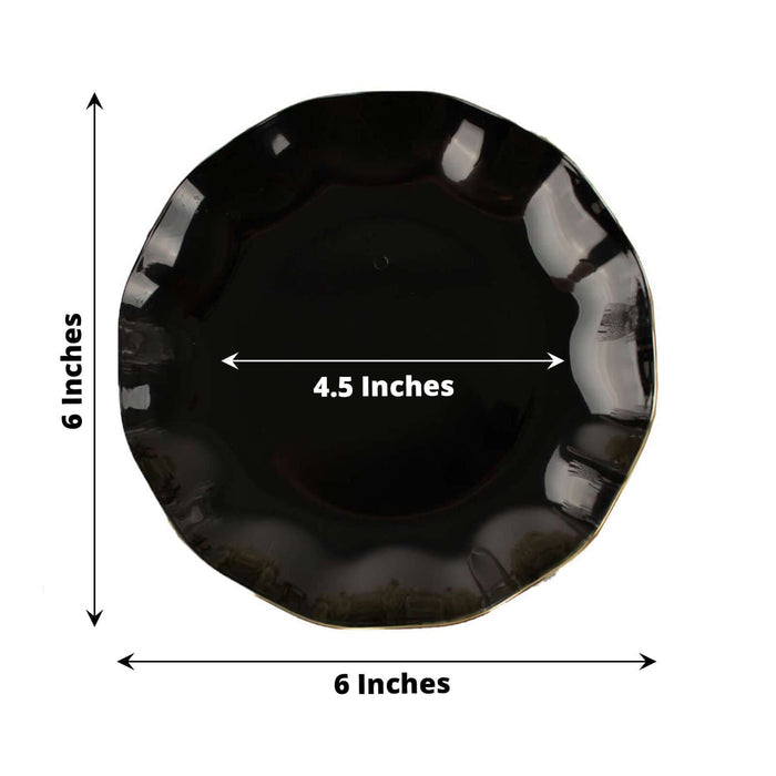 Black scalloped plate, 6 inches wide with a 4.5-inch diameter.