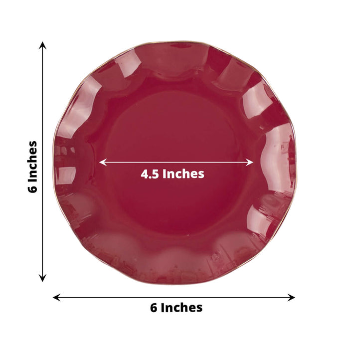 Red scalloped edge plate, 6 inches wide with a 4.5-inch center.