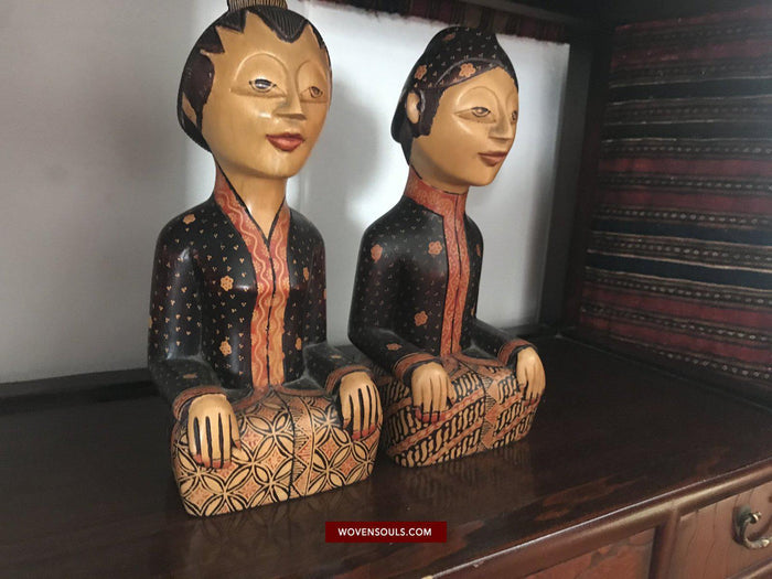 1429 Javanese Batik on Wood - King & Queen Figures-WOVENSOULS-Antique-Vintage-Textiles-Art-Decor