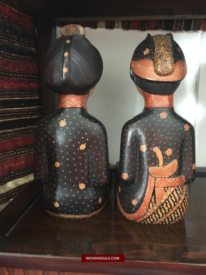 1429 Javanese Batik on Wood - King & Queen Figures-WOVENSOULS-Antique-Vintage-Textiles-Art-Decor