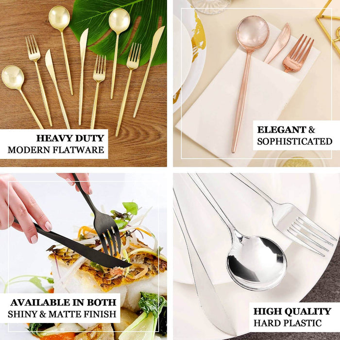Elegant modern flatware set showcasing shiny and matte finishes.