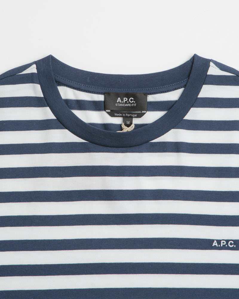 A.P.C. Embroidered Striped T-Shirt in Dark Navy