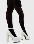 Head over Heels for these!
  
  Above Average Platform Heels in White faux leather. These platform heels feature a minimalist design with a thin ankle strap and silver buckle, perfect heels to compliment any outfit. Made with eco-friendly materials and 100% cruelty-free, these platform boots are as ethical as they are trendy.
  
  - Platform Height
  - Heel Height
  - Think ankle strap with a silver buckle and eyelets
  - High Heel
  - Platform sole
  - 100% vegan 
  
  SKU: LMF 3100 - WhitePU