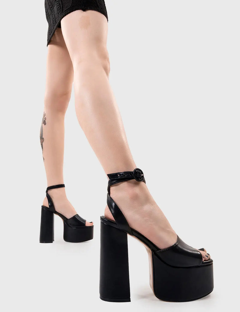 MAKE YOUR STATEMENT 

All For You Platform Sandals in Black PU. These vegan Sandals feature an adjustable ankle strap with a Platform sole and high heel, perfect for adding height and glamour to any outfit. Made with eco-friendly materials and 100% cruelty-free, these Sandals are as ethical as they are hot!


- Platform Height: 2.5 inch
- Heel Height: 5.5 inch 
- Open Toe
- Wrap around ankle strap
- O shaped buckle and silver eyelets
- Platform sole
- Round toe 
- 100% vegan 

SKU: LMS 104 - BlackPU