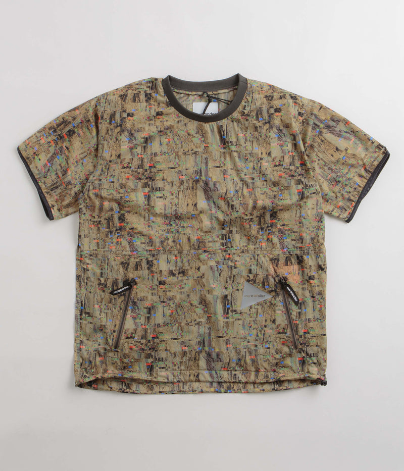 and wander Pertex Printed Wind T-Shirt in Beige