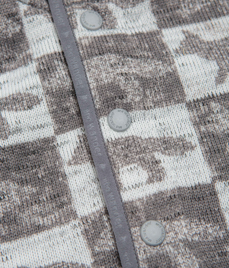and wander x Maison Kitsune Fox Checkers Pullover Fleece in Grey