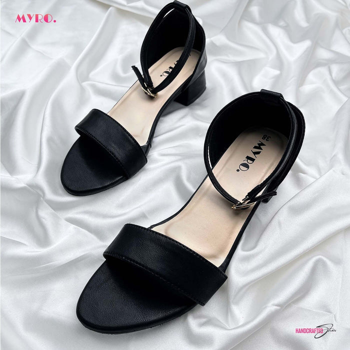 Myro Black Anklestrap Low Heel - MYRO