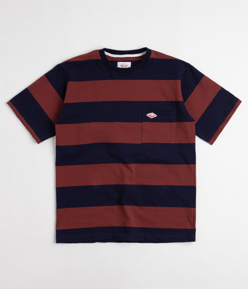 Battenwear Pocket Rugby T-Shirt in Navy and Maroon Stripe