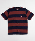 Battenwear Pocket Rugby T-Shirt in Navy and Maroon Stripe
