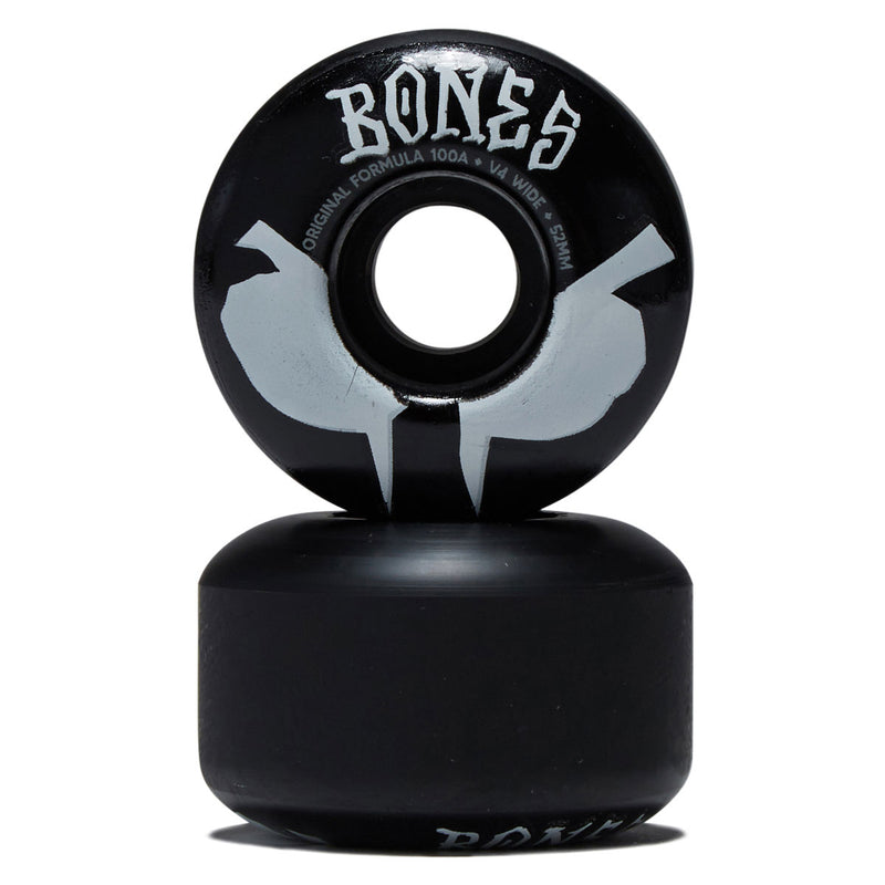 Bones 100s Wides 100a V4 Wide Skateboard Wheels - Black 2026 - 52mm