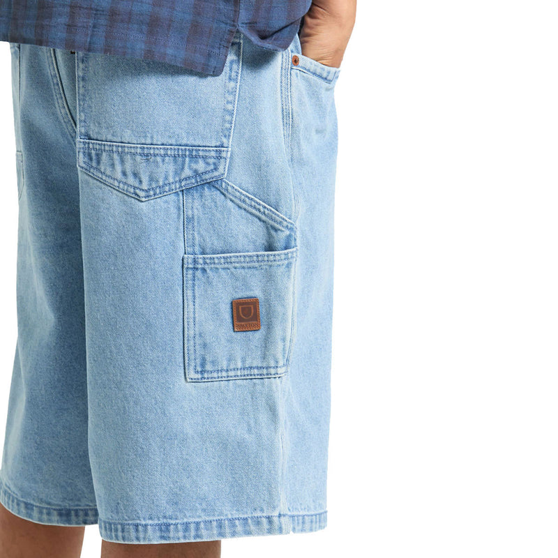 Brixton Builders Carpenter Baggy Shorts - Washed Blue Denim