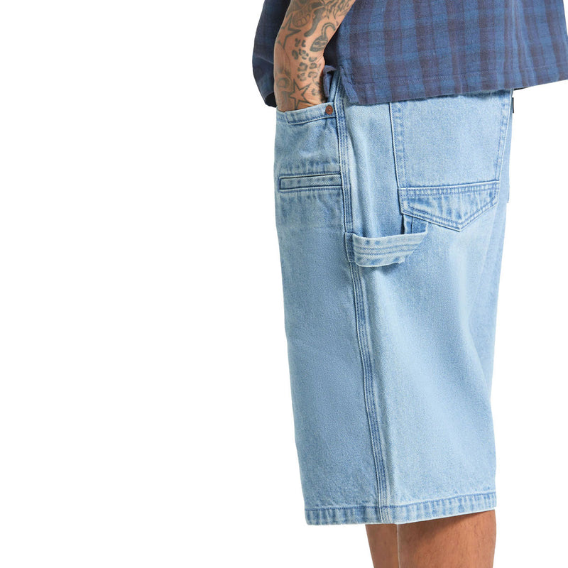 Brixton Builders Carpenter Baggy Shorts - Washed Blue Denim