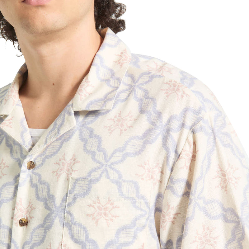 Brixton Bunker Slub Shirt - Off White/Blue Tile
