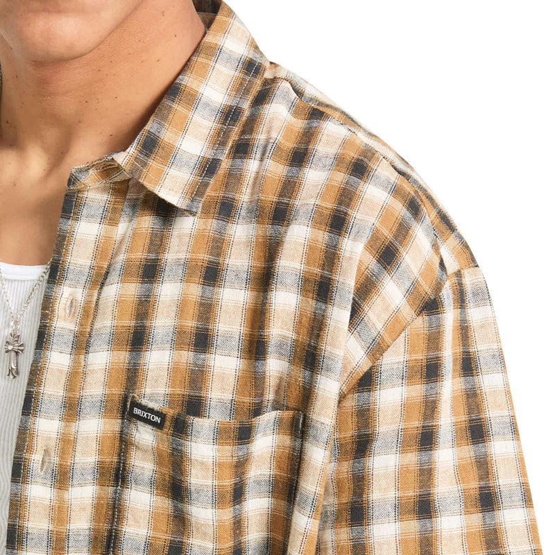 Brixton Cru Linen Blend Plaid Shirt - Black/Tobacco Plaid