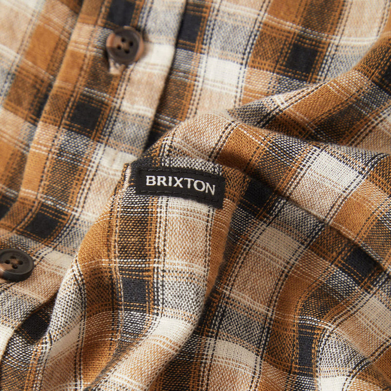 Brixton Cru Linen Blend Plaid Shirt - Black/Tobacco Plaid