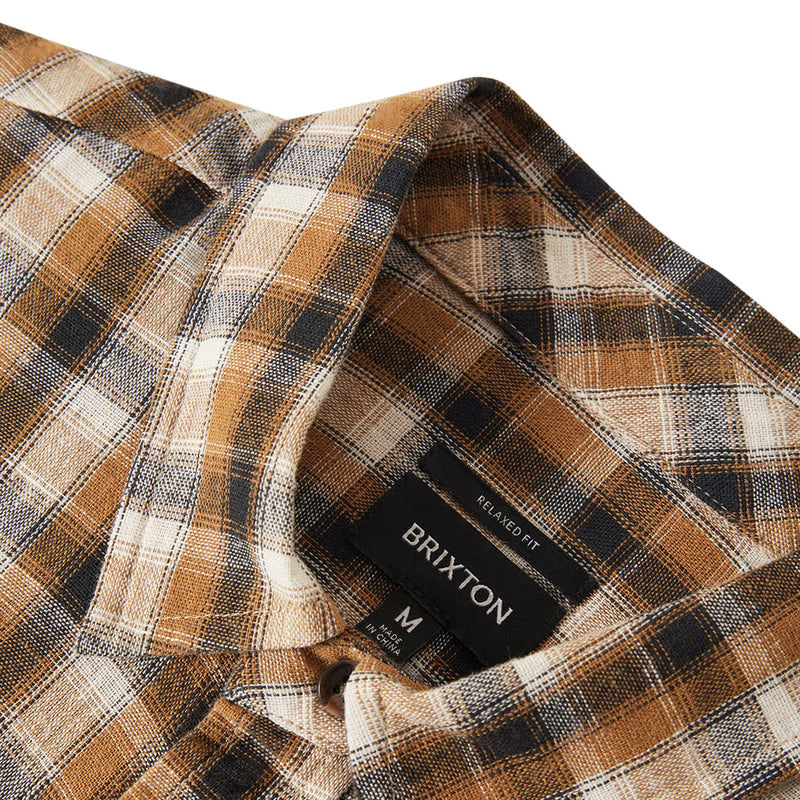 Brixton Cru Linen Blend Plaid Shirt - Black/Tobacco Plaid