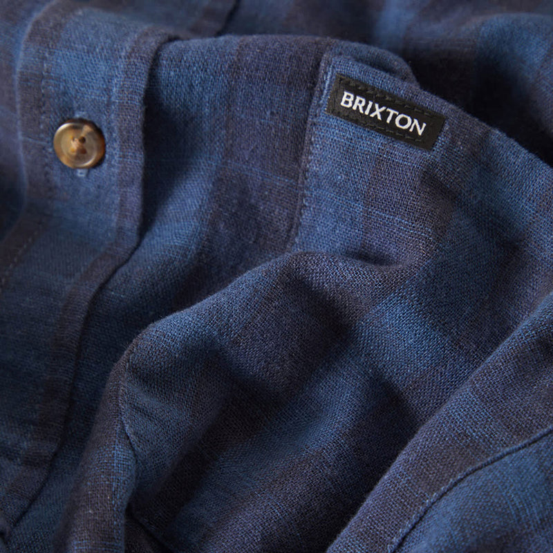 Brixton Cru Linen Blend Plaid Shirt - Dark Blue/Black Plaid