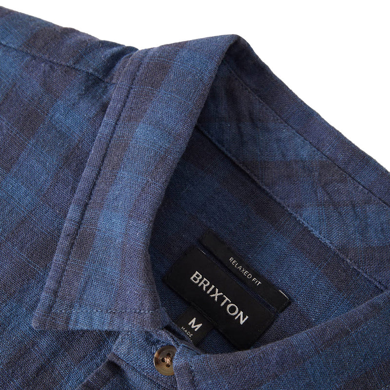 Brixton Cru Linen Blend Plaid Shirt - Dark Blue/Black Plaid