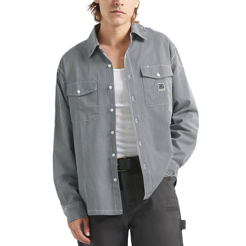 Brixton Journey Lightweight Long Sleeve Shirt - Navy/White Stripe