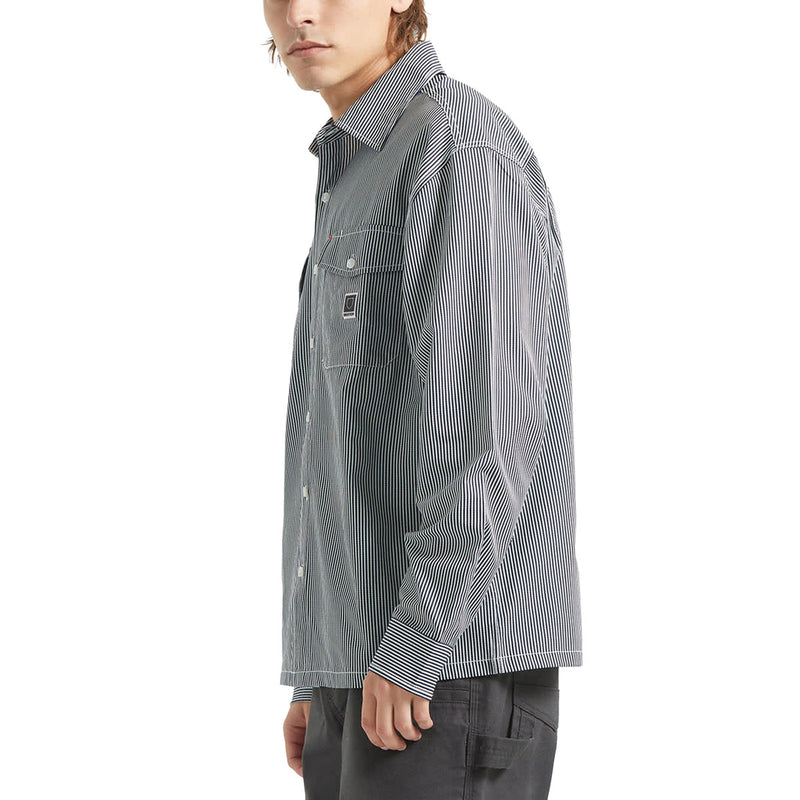 Brixton Journey Lightweight Long Sleeve Shirt - Navy/White Stripe