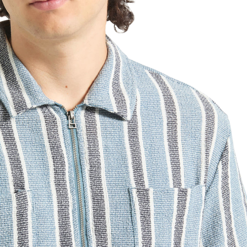 Brixton The Dexter Textured Stripe Shirt - Black/Dusty Blue