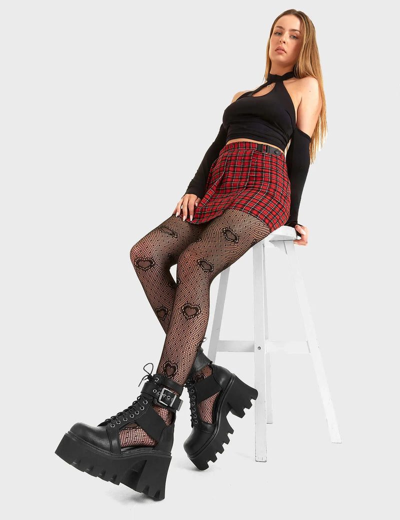 Vacation Vibes
  
  Busy Chunky Platform Ankle Boots in Black faux leather. These Black vegan Boots feature an adjustable lace up details with cut out detail on the side of the boot, relax in style and comfort. Made with eco-friendly materials and 100% cruelty-free.
  
  
  - Platform Height: 3.3 inch
  - Guseet detail
  - Wide ankle and calf friendly 
  - Black zipper
  - Black laces and silver eyelets 
  - Cut out detail
  - Chunky sole
  - Round Toe
  - 100% vegan 
  
  SKU: LMF 1245 - BlackPU