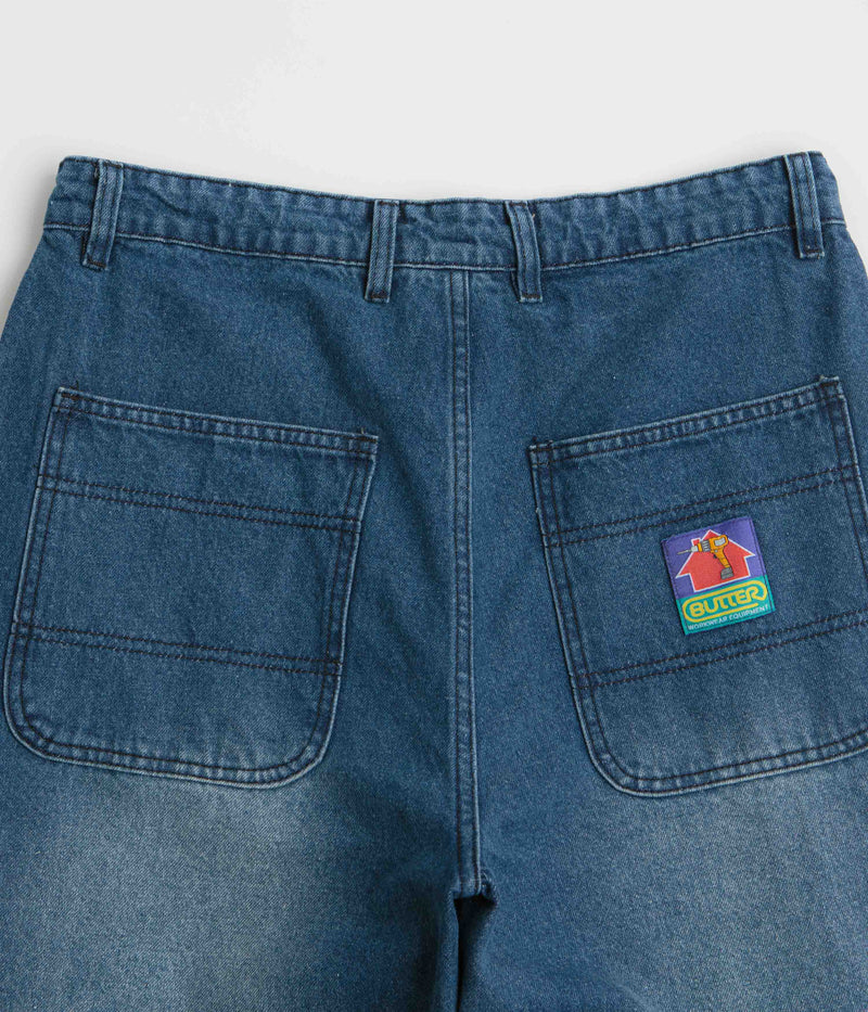Butter Goods Denim Work Pants in Distressed Indigo