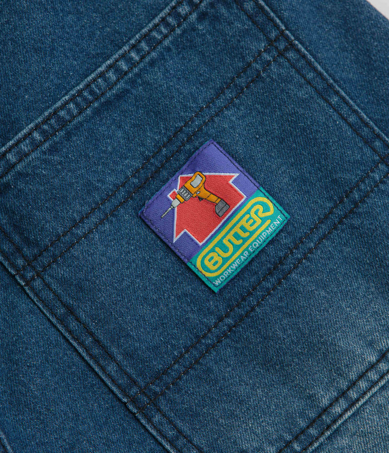 Butter Goods Denim Work Pants in Distressed Indigo