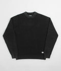 Butter Goods Distressed Waffle Knit Crewneck Sweatshirt in Washed Black