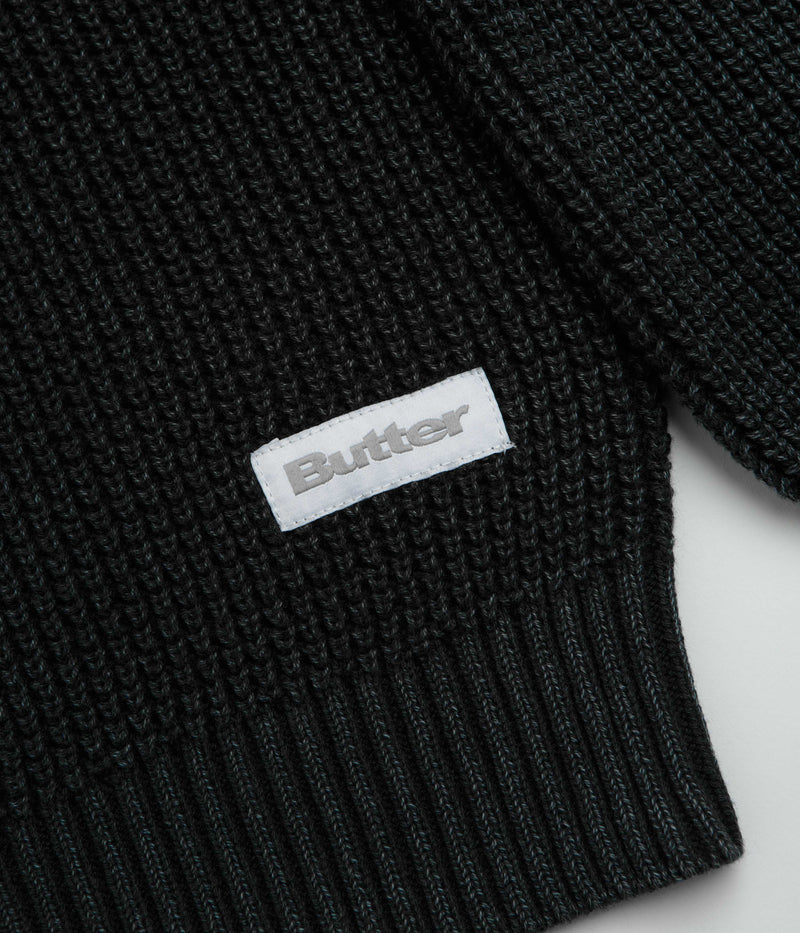 Butter Goods Distressed Waffle Knit Crewneck Sweatshirt in Washed Black