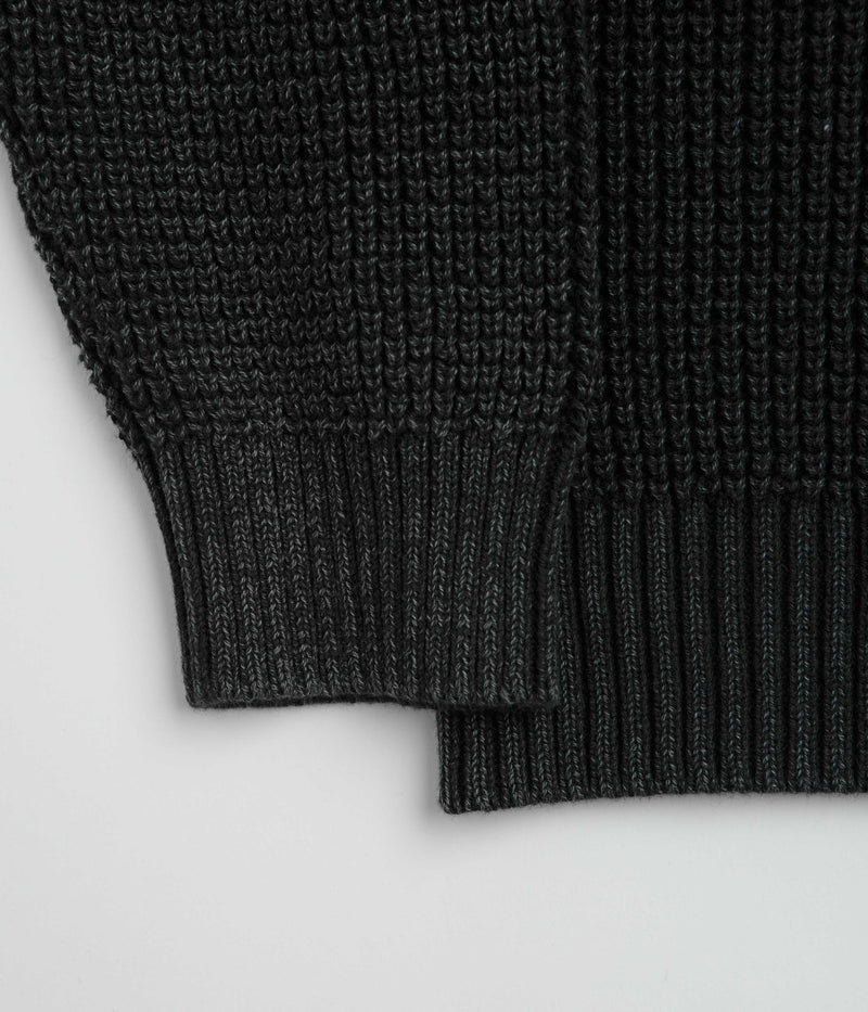 Butter Goods Distressed Waffle Knit Crewneck Sweatshirt in Washed Black