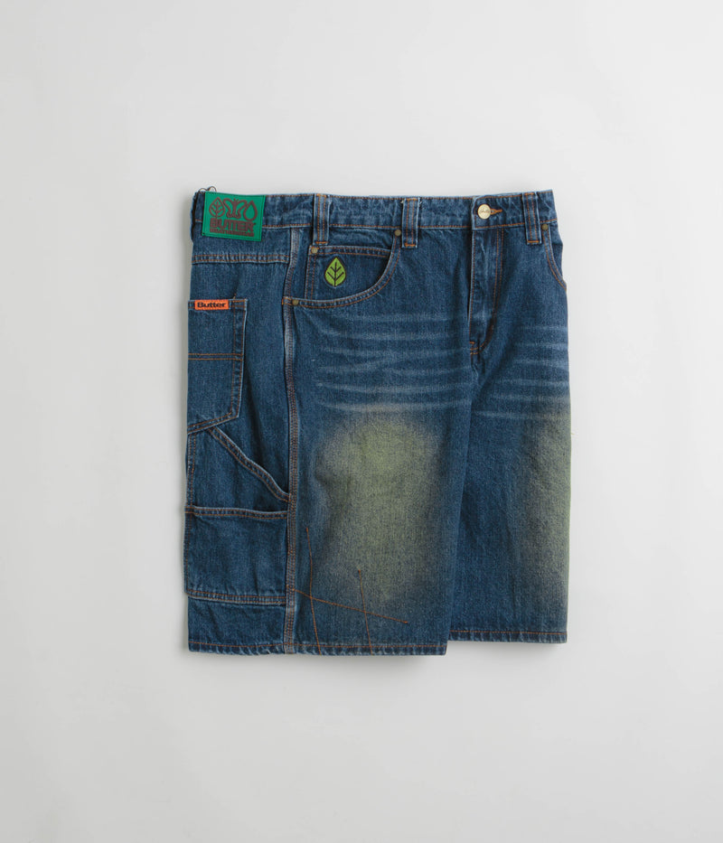 Butter Goods Weathergear Denim Shorts in Repaired Indigo