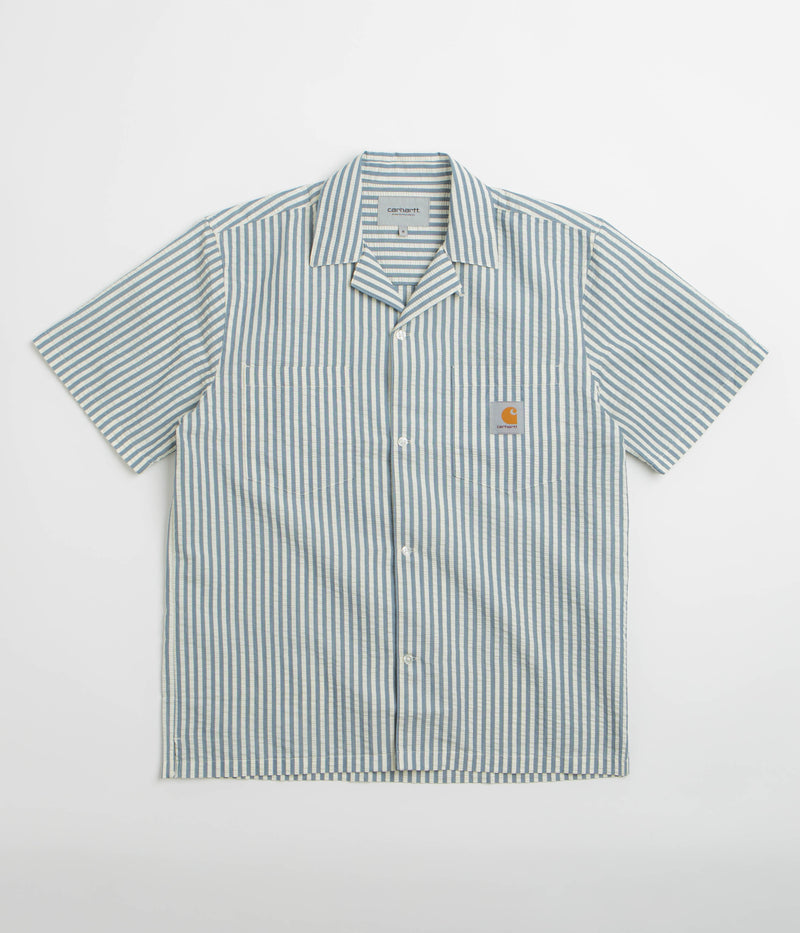 Carhartt Leavel Short Sleeve Shirt in Leavel Stripe and Blue River / Wax