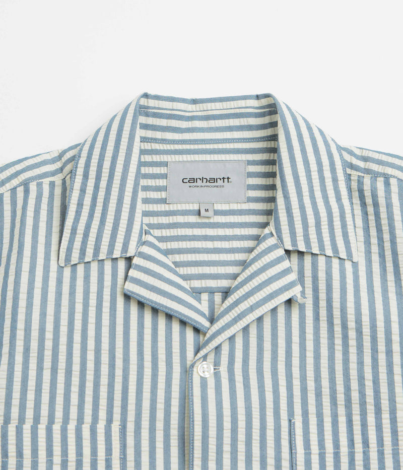 Carhartt Leavel Short Sleeve Shirt in Leavel Stripe and Blue River / Wax