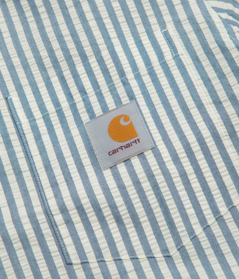 Carhartt Leavel Short Sleeve Shirt in Leavel Stripe and Blue River / Wax