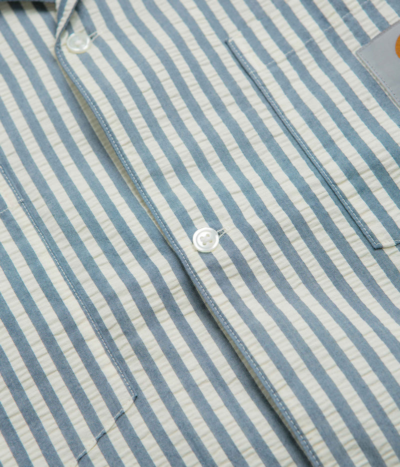 Carhartt Leavel Short Sleeve Shirt in Leavel Stripe and Blue River / Wax