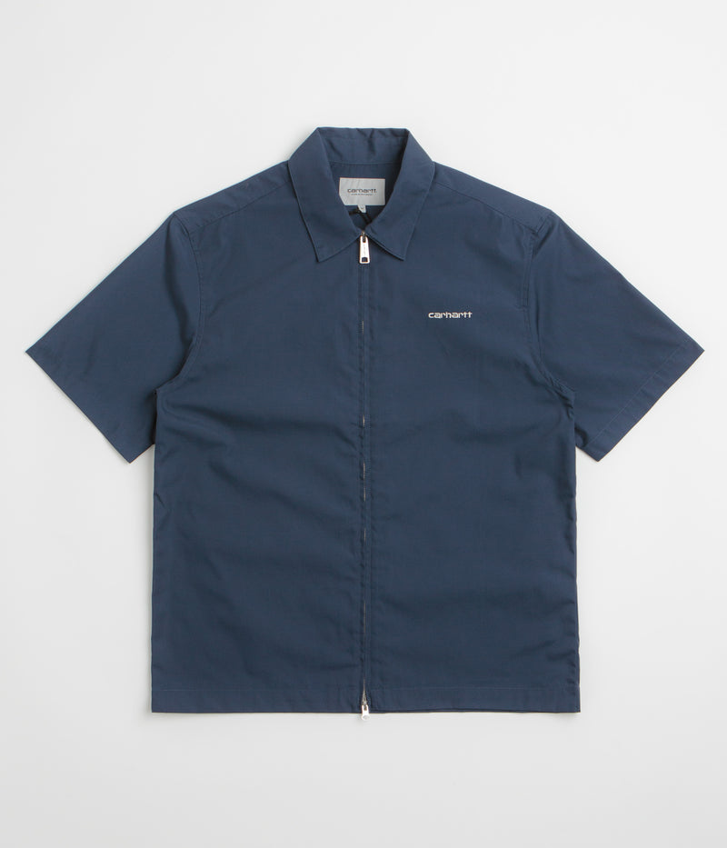 Carhartt Postal Full Zip Short Sleeve Shirt in Blue and Wax