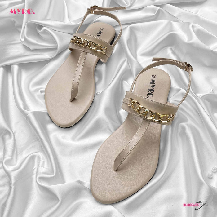 MYRO Cream Chain Detailed Thongs - MYRO