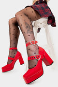 Tippy Toes

Chrome Hearts Platform Heels in Red Patent faux leather. These red vegan Platform Heels feature two adjustable red straps with heart shaped buckles and silver eyelets, experiencing pure bliss with every step. Made with eco-friendly materials and 100% cruelty-free, these platform boots are as ethical as they are dreamy.

- Platform Height
- Heel Height
- Two red adjustable straps with silver eyelets
- Heart shaped buckles
- Platform sole
- Square Toe 
- 100% vegan 

SKU: LMF 2159 - RedPAT