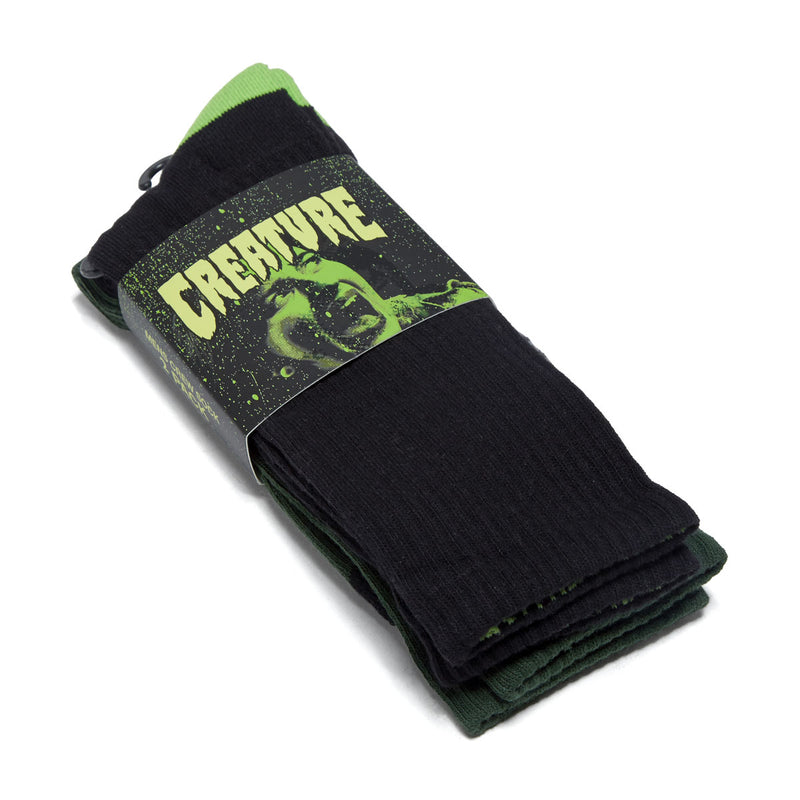 Creature Logo 2 Pack Of Socks - Black/Green