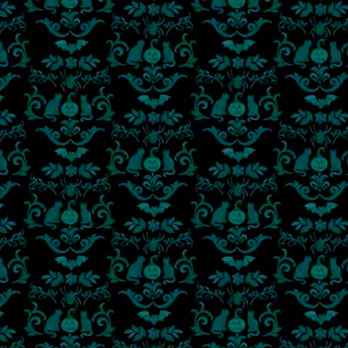 Digital Damask - Black | Emerald Hollow | Quilting Cotton