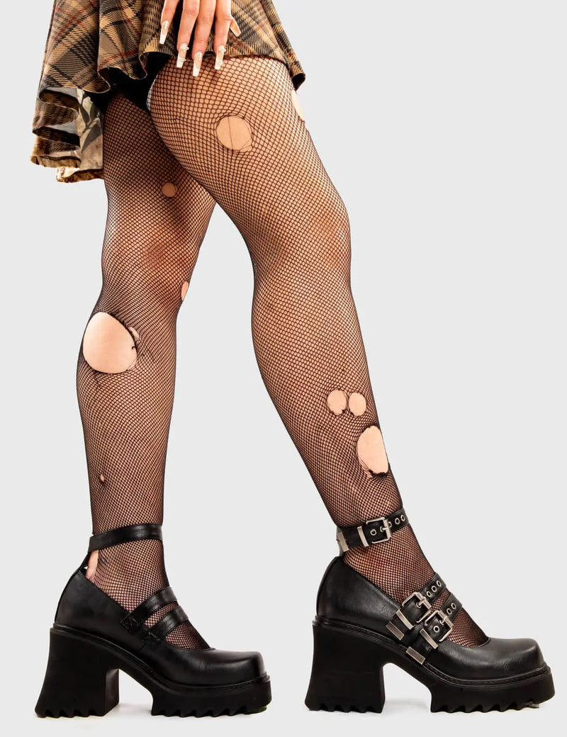 THE SHOEDROBE STAPLE
  
  Displaced Chunky Mary Jane Shoes in Black faux leather. These Mary Janes feature three adjustable straps with silvery eyelets and silver buckles, along with a Chunky and comfortable Platform sole. Everyone needs a pairs of Mary Janes! Made with eco-friendly materials and 100% cruelty-free
  
  - Platform Height:
  - three adjustable straps
  - Square buckles and silver eyelets
  - Chunky Platform sole
  - Round toe 
  - 100% vegan 
  
  SKU: LMF 2908 - BlackPU