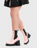THESE BOOTS ARE MADE FOR WALKING
  
  Elevate Chunky Platform Ankle Boots in Pink faux leather. These vegan western Boots feature a black gusset and a shark teeth grip sole, very chic. Made with eco-friendly materials and 100% cruelty-free, these boots are as ethical as they are edgy!
  
  
  - Chunky Platform
  - Calf length
  - Shark teeth grip
  - Black gusset
  - Rounded toe 
  - 100% vegan 
  
  SKU: LMF 3728 - PinkPU