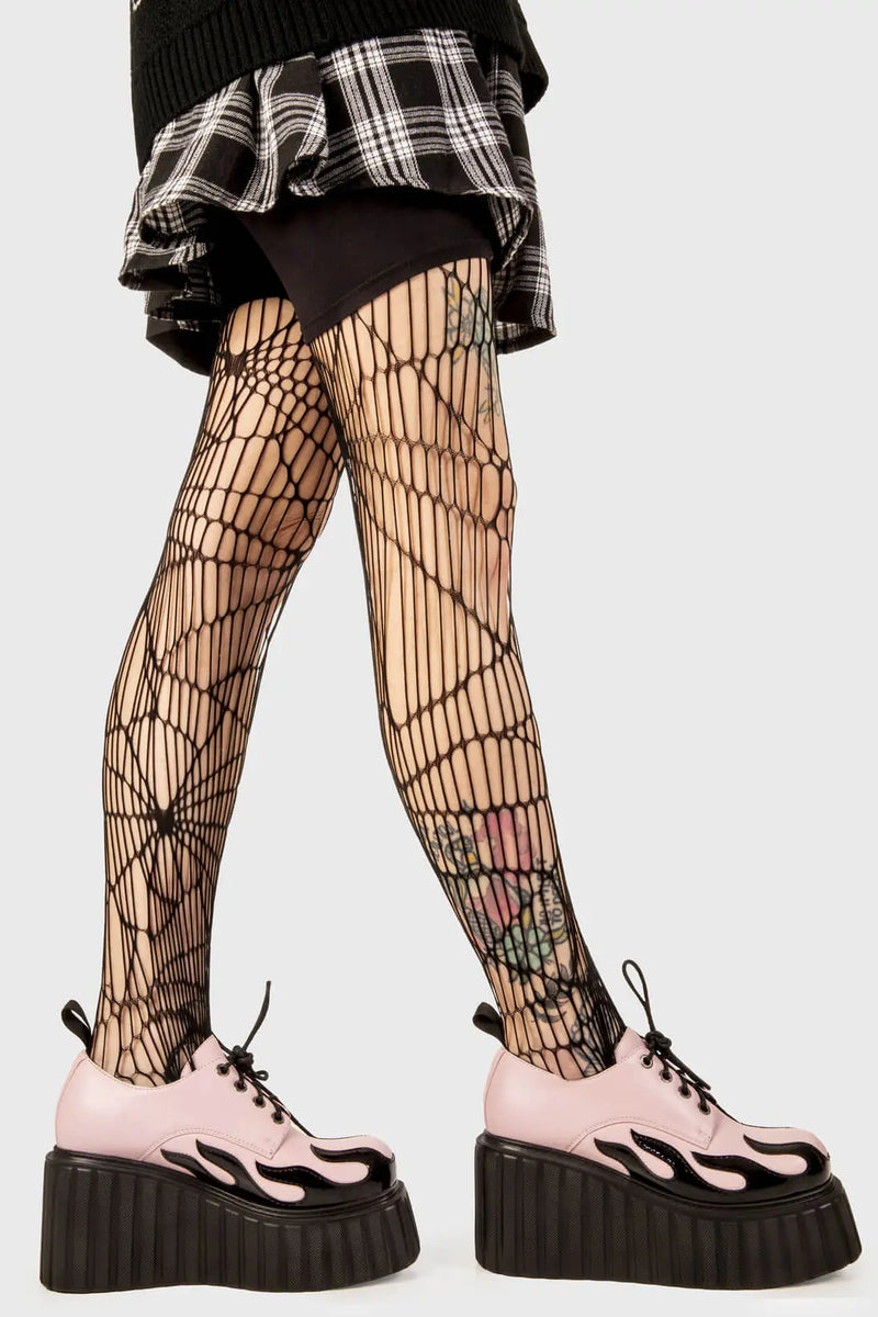 Blaze Runner
  
  Girls On Tour Chunky Platform Creeper Shoes in Pink. These pink creeper shoes feature a patent black flame across the side of the shoe, stepping on flames and setting hot trends. Made with eco-friendly materials and 100% cruelty-free, these platform boots are as ethical as they are HOT!
  
  - Platform Height
  - Black Laces with black eyelets
  - Patent black flame 
  - Chunky creeper wedge sole
  - Round Toe 
  - 100% vegan 
  
  SKU: LMF 2222 - Pink/Flame