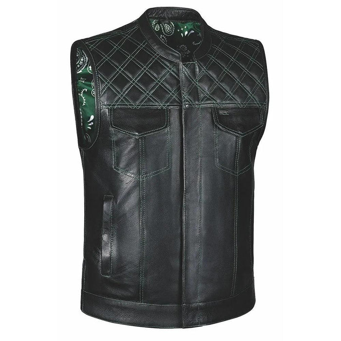 Green Diamond - Men's Premium Leather Vest 6671.11 (Black - Green)